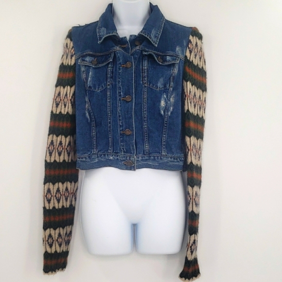 Free People Nordic Distressed Wool Denim Jacket - Picture 2 of 8